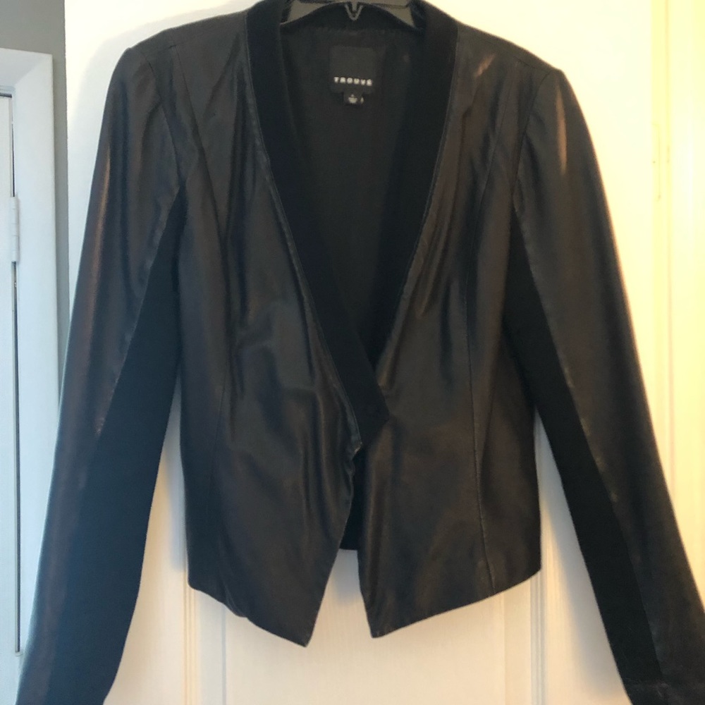 Very soft black leather and cotton jacket